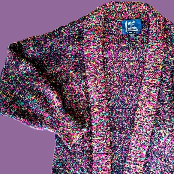 Vtg 80s rainbow knit sweater long cardigan - Picture 3 of 9